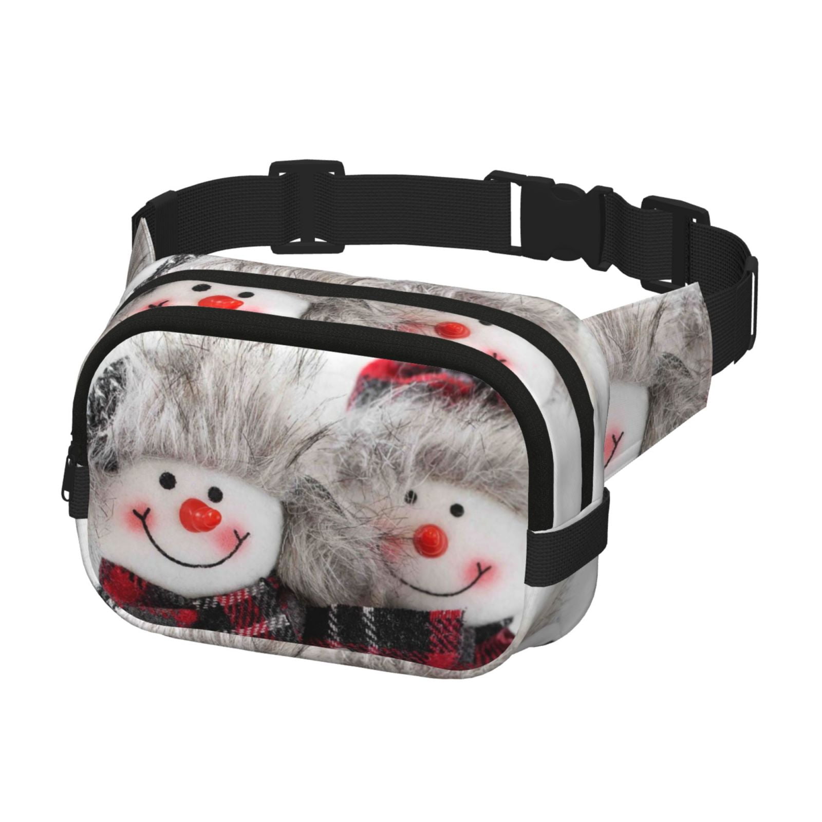 Hirioo Christmas Snowman With Hat for Double Layer Waist Bag Adjustable Fanny Pack For Travel Running Hiking