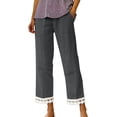 thumbnail image 2 of VBVC Women's Cotton-Linen Look Pants,Drawstring Lace Trim Sweatpants For Women,Ladies Lightweight Summer Breathable Pants with Pockets,Gray,S-2XL, 2 of 6