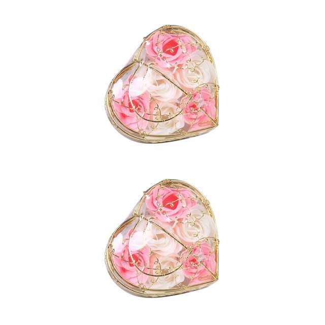 Monstrate Caja de regalo de flores de jabón rosa, cesta de hierro chapada en oro, 6 rosas artificiales, regalo de boda creativo para el Día de San Type2 NO2 Monstrate CBP062540