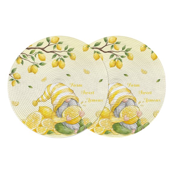 Round Placemats Lemon Gnome 15 inch Set of 2 Table Mats for Dining Table Summer Fruit Branches Yellow Heat Resistant Non-Slip Kitchen & Home Decorative Place Mat Set