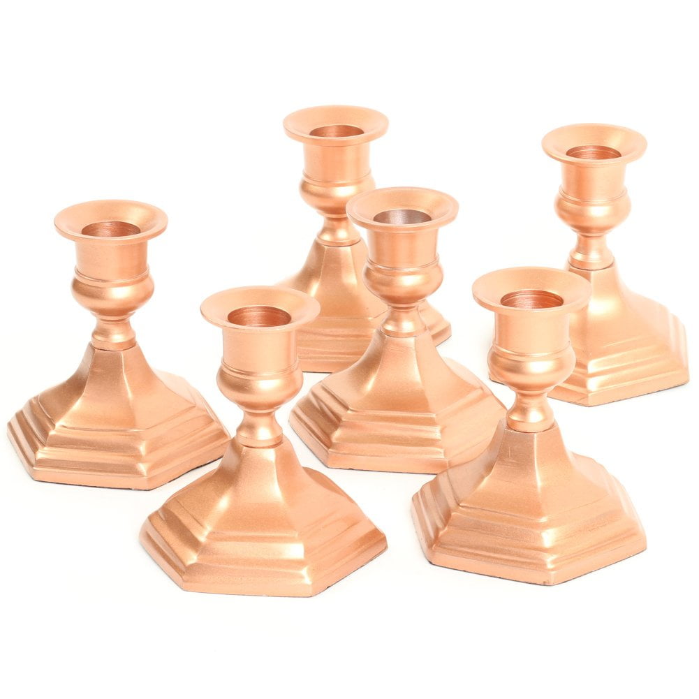 Koyal Wholesale Copper Hexagon Taper Candle Holders, Set 6 Metal Candle