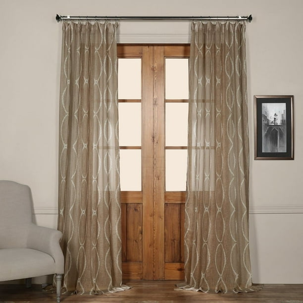 Exclusive Fabrics Grecian Taupe Printed Faux Linen Sheer Curtain Panel Walmart Com Walmart Com