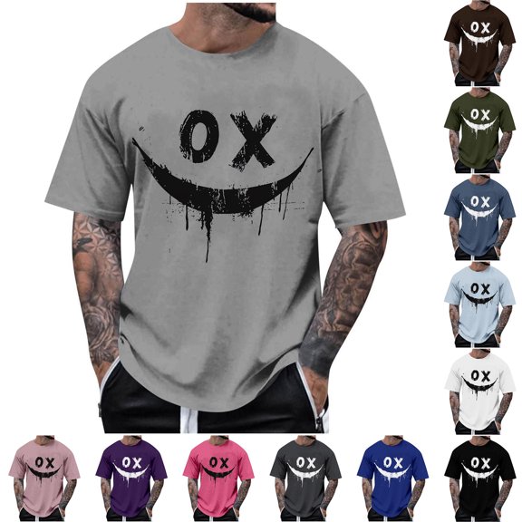 Namayuj Men's Trendy Graphic Short Sleeve Tshirts Summer Plus Size Loose Fit Round Neck Tees Dressy Casual Stretchy Comfort Tops