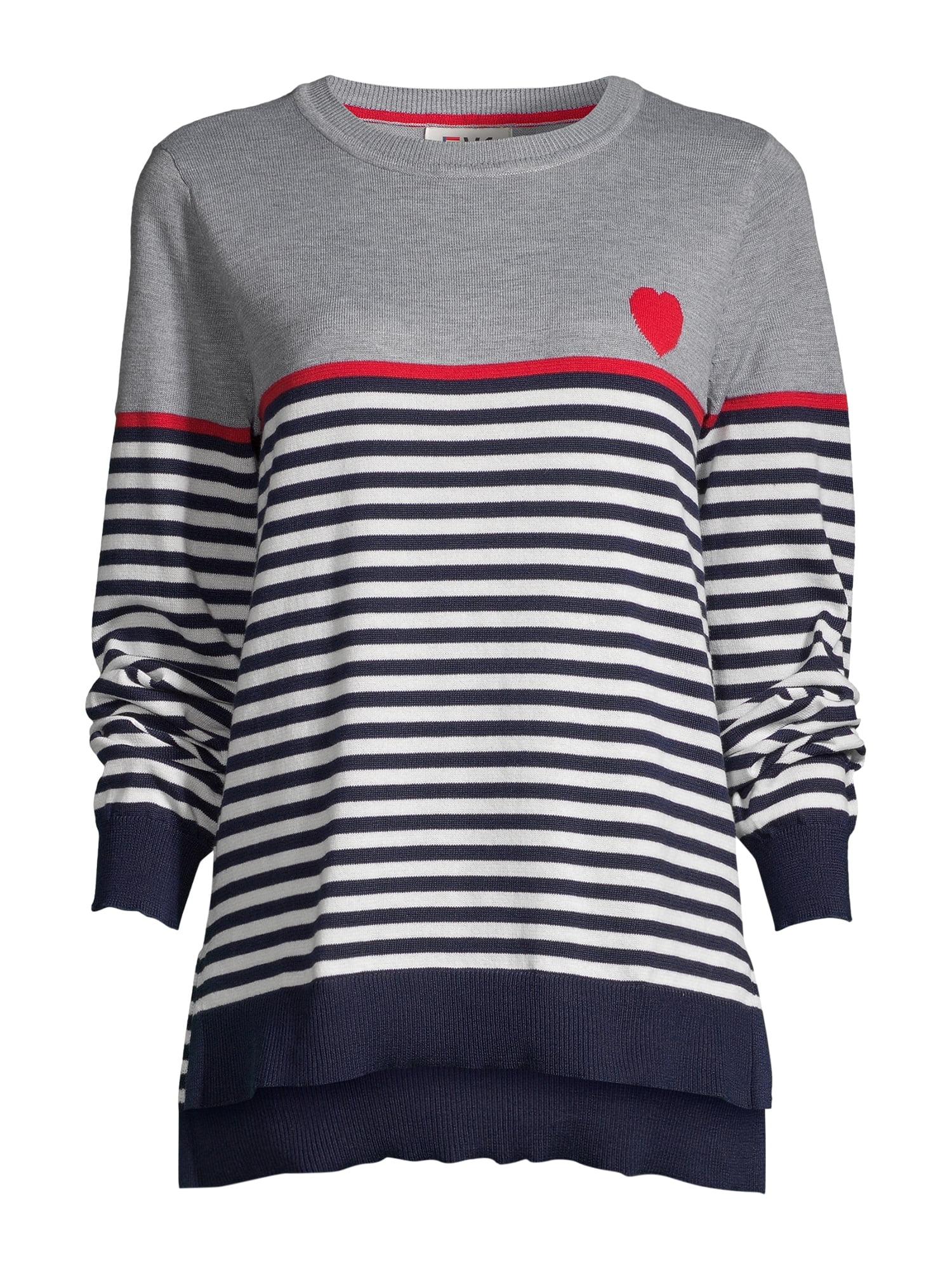 EV1 from Ellen DeGeneres Heart Stripe Hi-Low Sweater Women's
