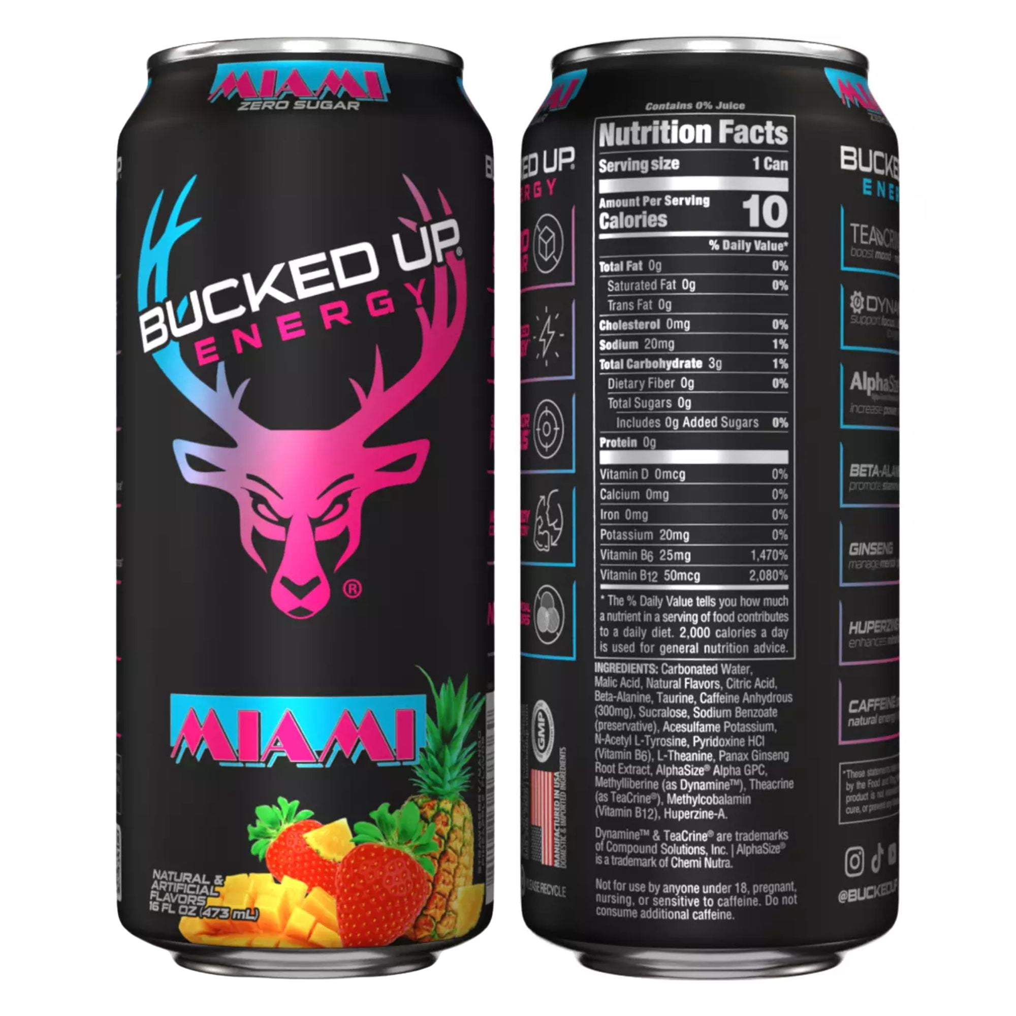 Bucked Up Energy Drink 4‑Flavor Sampler Pack, 4 Cans, Zero Sugar