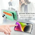 thumbnail image 5 of for iPhone 14 Back Wallet Case with Card Holder Zipper Pocket, Wristband Flip Kickstand, RFID Blocking Secure Hand Grip PU Leather Shockproof Clear Phone Cover for iPhone 14, Mint, 5 of 10