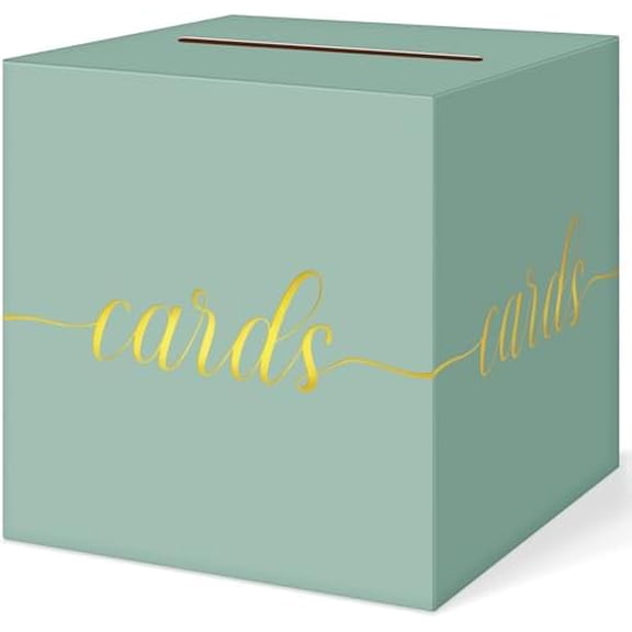 Sage Green Wedding Card Box, Gold Foil Gift Card Box for Party, Wedding Reception, Birthday, Baby Shower, Raffle, Graduation