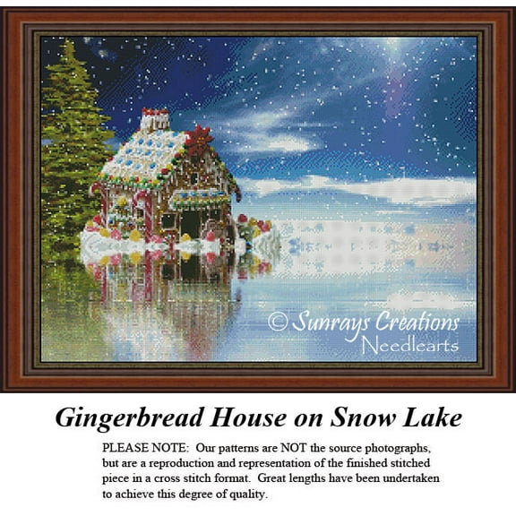 Christmas Cross Stitch Pattern | Gingerbread House on Snow Lake (Pattern Only, You Provide The Floss and Fabric)