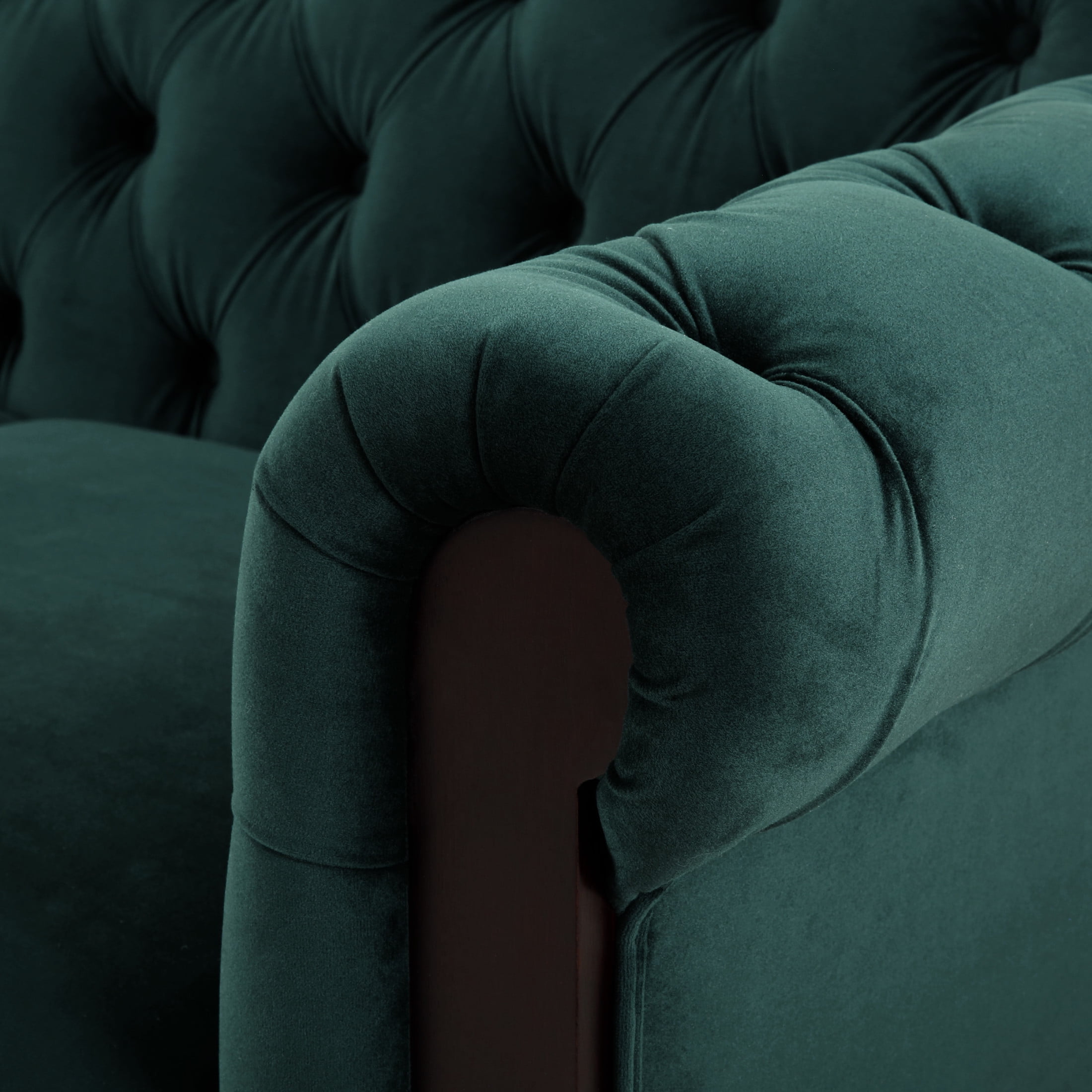 Chesterfield Velvet Tufted Love Seat with Pine Frame, Forest Green