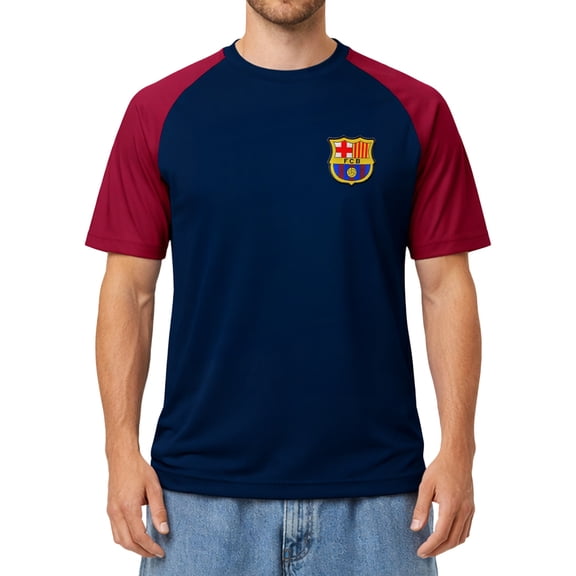 Icon Sports Mens Short Sleeve Raglan Training Shirt UEFA Champions League Soccer Barcelona, Team Color, Large (FCB124PT)