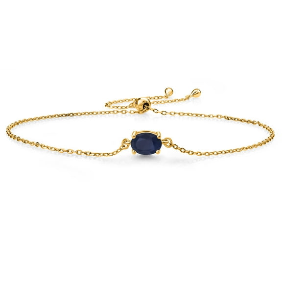 Gem Stone King 18K Yellow Gold Plated Silver Blue Sapphire Solitaire Bracelet for Women (1.00 Cttw, Oval Cut 7x5mm)