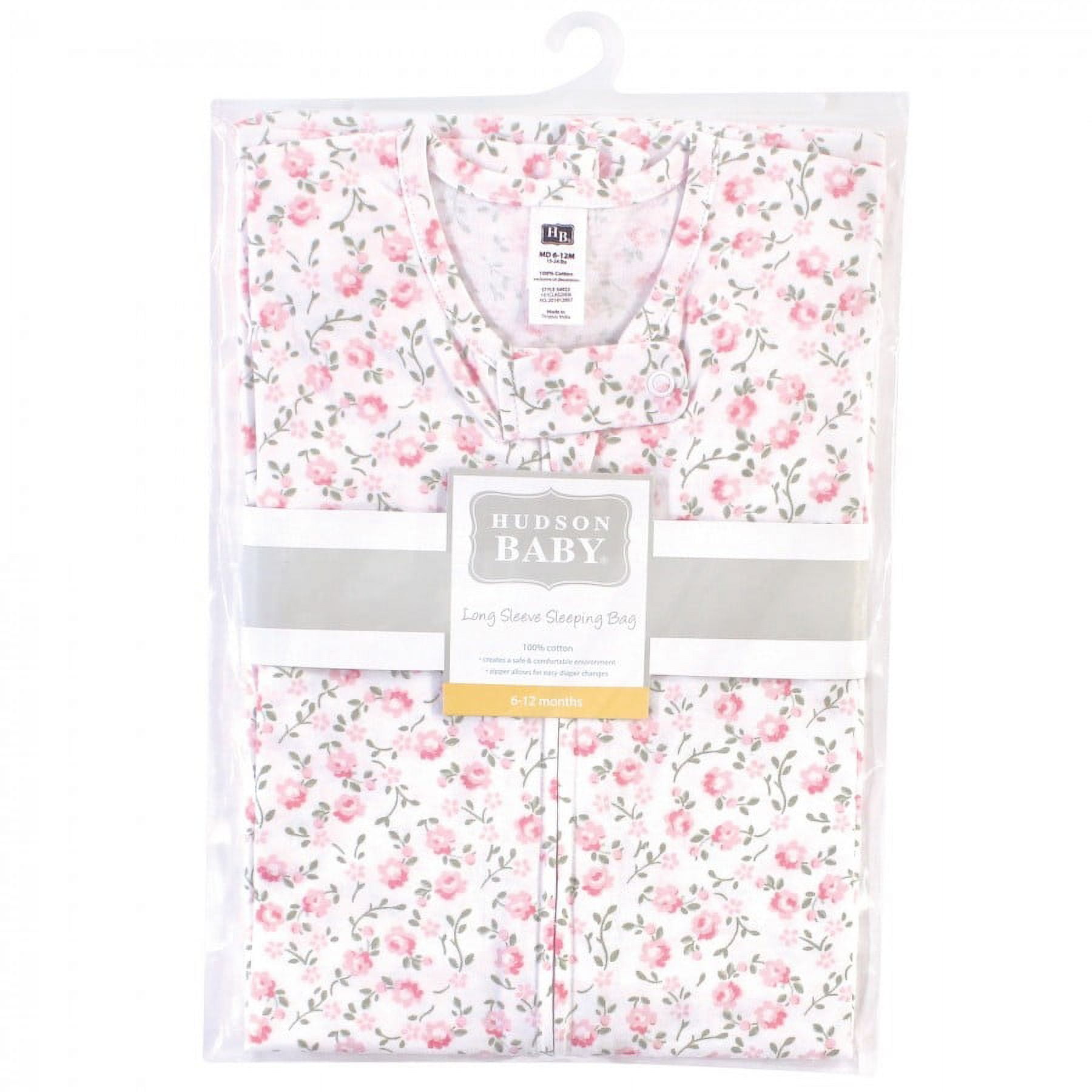 Hudson Baby Infant Girl Long Sleeve Cotton Jersey Sleeping Bag, Pink Peony, 12-18 Months