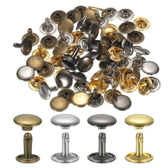 120Set Leather Rivets, 12mm Double Cap Rivet Tubular Metal Studs, 4 Color