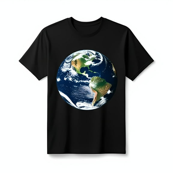 Photorealistic Earth T-Shirt Black Tee with Stunning North Design