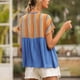 thumbnail image 5 of Camiseta de mujer Étnico Manga corta Hueco Con cordones Verano Casual Top, Azul, S Speravity AP001227-09, 5 of 7