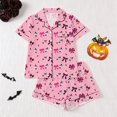 thumbnail image 2 of Bobifish Toddler Girls Sleep Sets Halloween Print Lapel Button Down Short Sleeve Tops&Shorts PJS Children Girls Home Clothes, 2 of 9