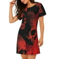 thumbnail image 2 of Honeii Red And Black Abstract Skull Print Women's Loose Short Sleeve Nightgown, Soft Cotton Sleepwear, Comfy Loose Fit Pajama Dress for Sleep and Lounge, 2 of 6