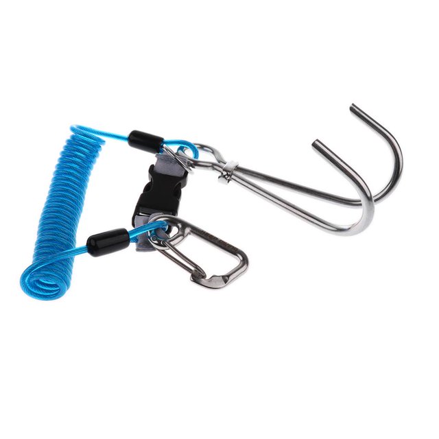 Safe Scuba Diving 316 acero inoxidable con cordón de bobina en Azul shamjiam Buceo Doble Gancho