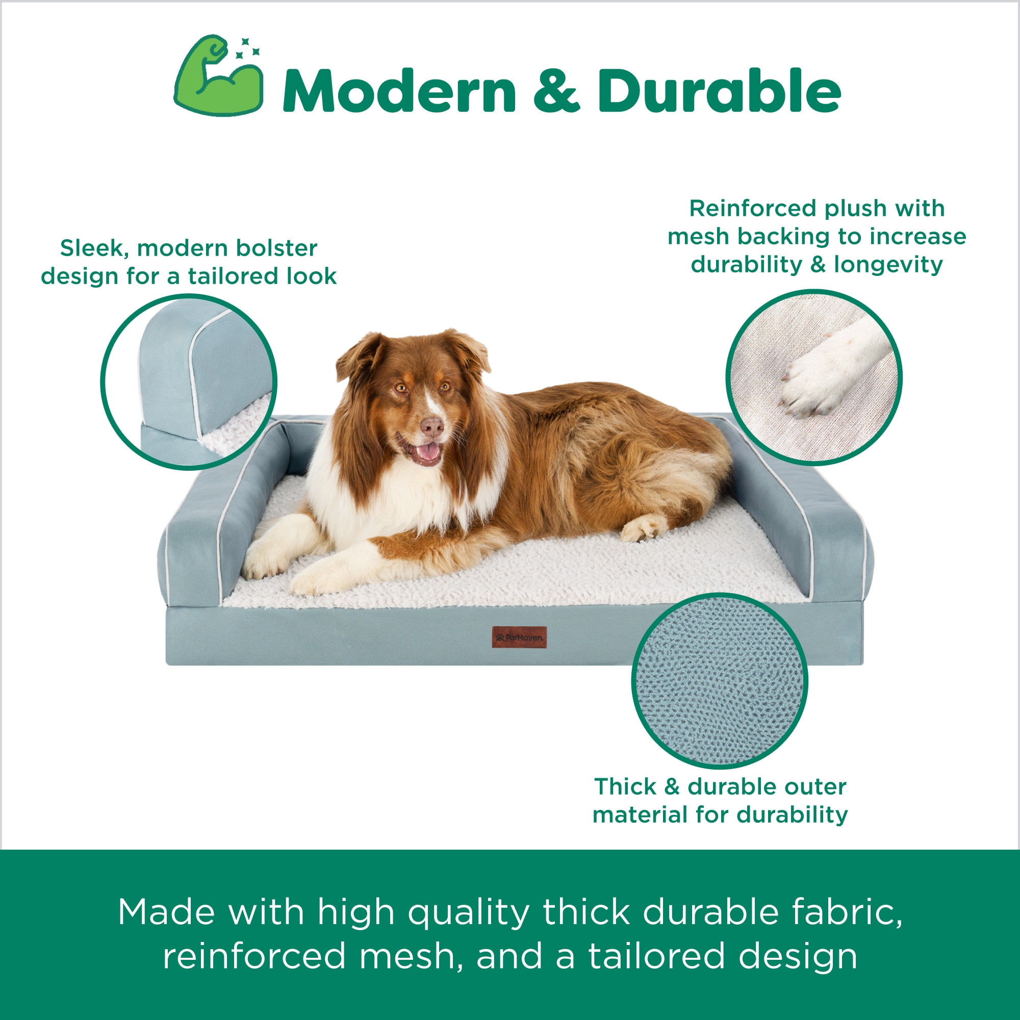 FurHaven Jumbo (32"x40") Orthopedic Dog Bed – Textured Plush & Coated Poly Modern Sofa Pet Bed, CertiPUR-US Foam, Removable Washable Cover, Riverway