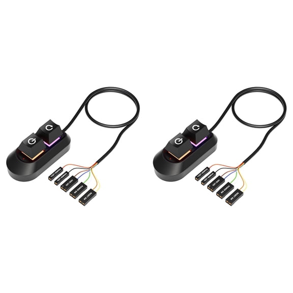 2X RGB LED Lights Computer Desktop Switch PC Motherboard External Start Power on/Off and Reset Button Extension Cable B