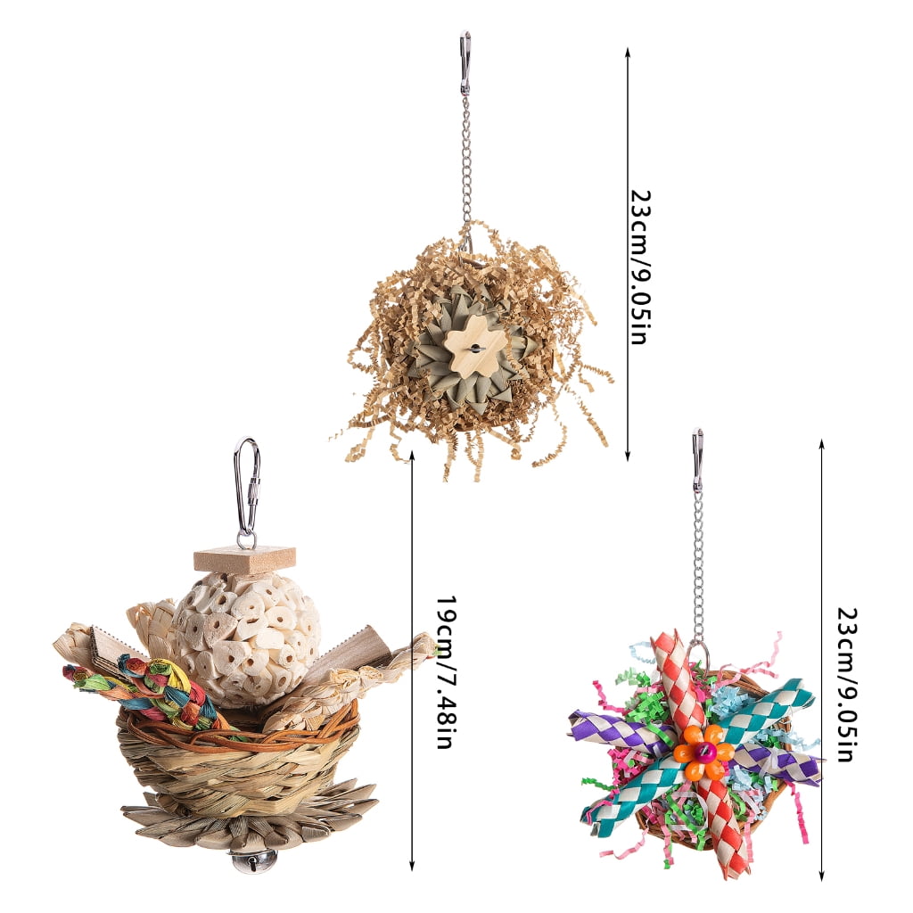 Bird Tearing Chewing Toy for Teeth Colorful Blocks Grass Cage Hanging Toy