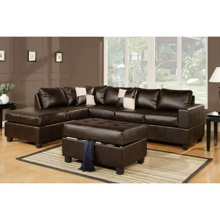 Poundex Lombardy Bonded Leather Sectional Sofa With Ottoman And
