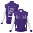 thumbnail image 2 of XPMWRP Womens Color Block Raglan Sleeve Varsity Jacket Snap Button Stand Collar Casual Baseball Coat With Front Pockets Dark Blue M, 2 of 9