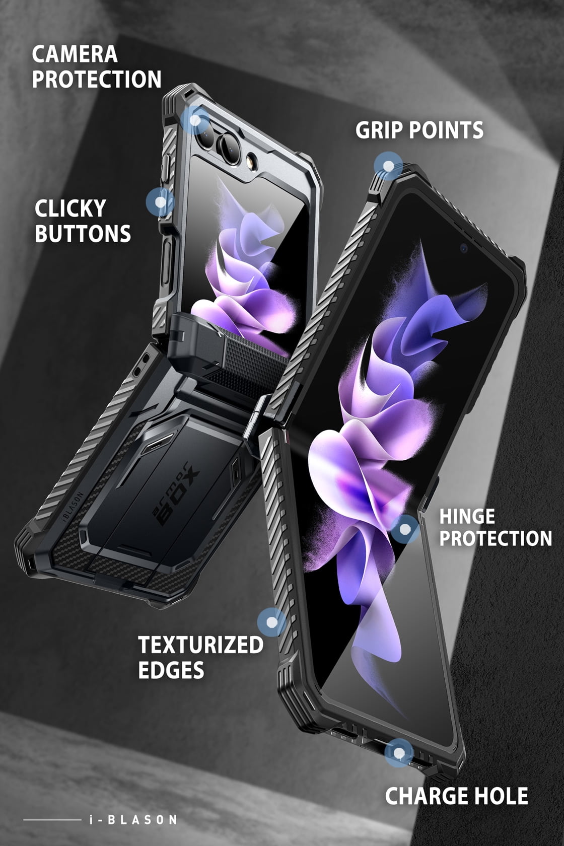 i-Blason Armorbox Series Shock Reduction Cell Phone Case for Samsung Galaxy Z Flip 5 5G, Black