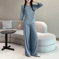 thumbnail image 5 of Ashirexll Fuzzy Pajamas for Women, Womens Winter Sets, Loose Solid Color Warm Three Quarter Sleeve Pants Pajama Set, 5 of 5