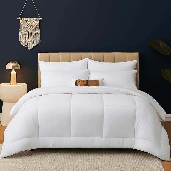 DBOZE -Piece White King Comforter Set – Hotel Luxury Bedding Set with All Season Quilted Comforter, Sheets, Pillowcases – King Size Bed in a Bag