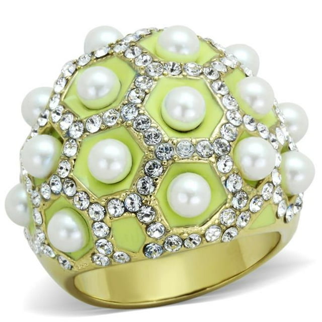 Alamode TK1636-6 Anneau en Acier Inoxydable IP Gold pour Femme avec Synthétique en Blanc - Taille 6