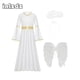 thumbnail image 2 of Disfraz de ángel blanco para niñas, vestido largo de manga larga acampanada con alas para fiesta de Halloween, para actuación, para la iglesia, 2 of 4