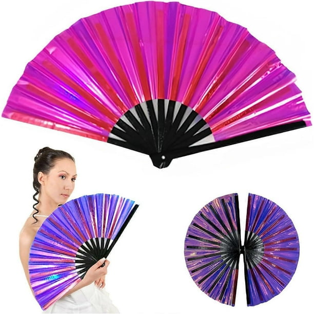Boots on The Ground Fan, 2025 New Large Holographic Folding Hand Fan with Laser Colors,Foldable Clack Fans for Line Dancing Party Pop Wedding Hand Fan