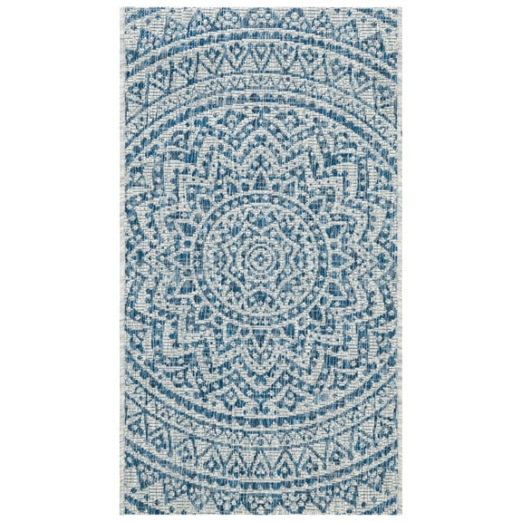 SAFAVIEH Courtyard Josiah Floral Medallion Indoor/Outdoor Area Rug, 2' x 3'7", Light Grey/Blue