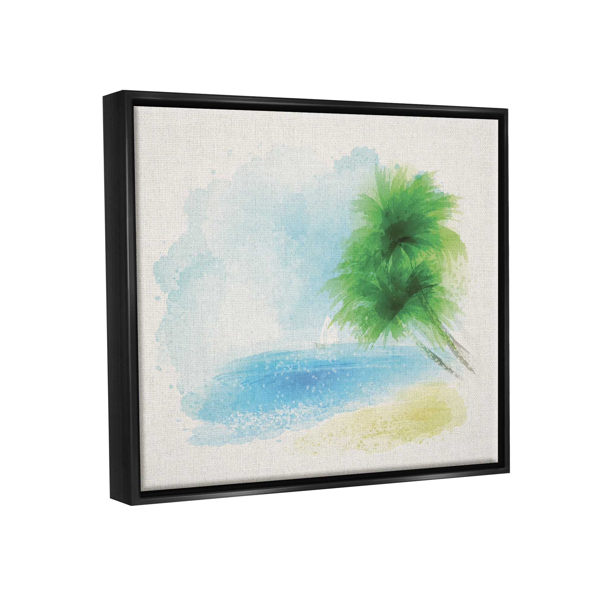 Stupell Industries Simple Palm Tree Beach Painting Coastal Painting Black Floater Framed Art Print Wall Art