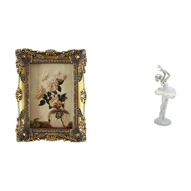 Marco de fotos,Marco de fotos ornamentado,marco barroco antiguo,Figura de escritorio,Estatua de bailarina de ballet,adorno de escritorio para decoración del hogar,Estatua de bailarina