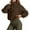 Coffee, variant on Womens Jackets Stand Collar Drawstring Waist Fuzzy Full Zip Up Jackets Rib Cropped Fit Warm Soft Casual Streetwear Daily Wear Trendy Jackets
