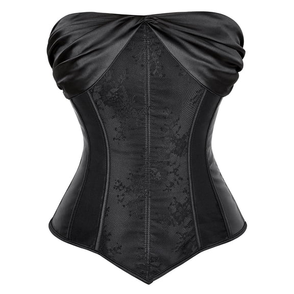 Grebrafan Wedding Corset Satin Retro Floral Bustier Top Black 5XL