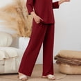 thumbnail image 5 of Women Ribbed Knit Lounge Pants Elastic High Waist Loose Wide Leg Drawstring Pant Fall Comfy Solid Trendy Trousers, 5 of 7