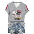 thumbnail image 5 of Bovemsi Women's Baseball Season Solid Color Sports Top V Neck Loose Short Sleeved Shirt, Gray Women's Summer Short Sleeve T-Shirts, S, 5 of 6