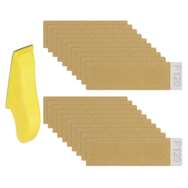 Unique Bargains Kit de Papier Ponceuse Micro Détail 40 Pcs 120 Grains Papier d'Aluminium avec Mini Bloc de Ponçage à la Main