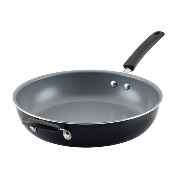 Farberware Easy Clean Pro 12.5 Inch Ceramic Nonstick Frying Pan / Skillet with Helper Handle, Dishwasher Safe, Black