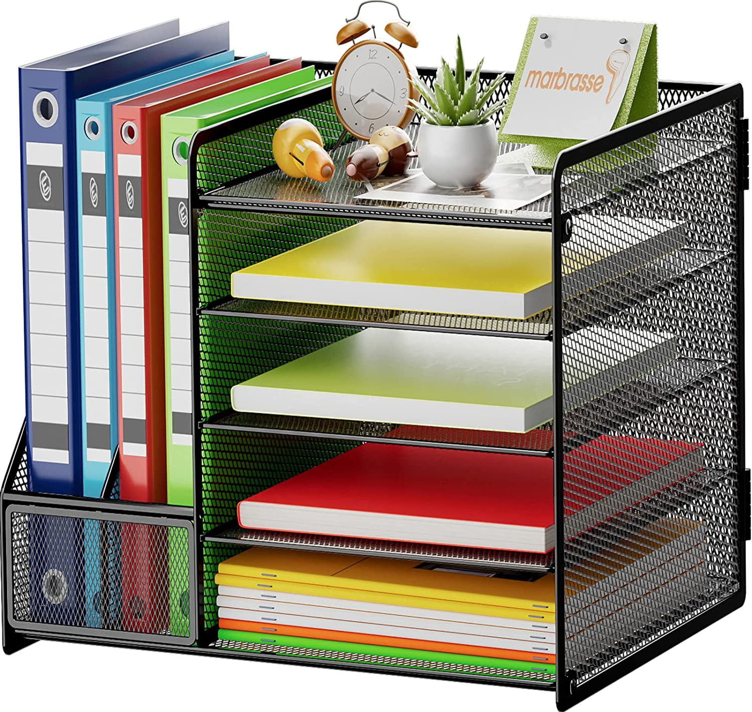 Marbrasse Desk Organizer with File Holder, 5-Tier Paper Letter Tray Organizer, Mesh Desk Organizers and Accessories with Magazine Holder, Desktop Organizer and Storage for Office Supplies
