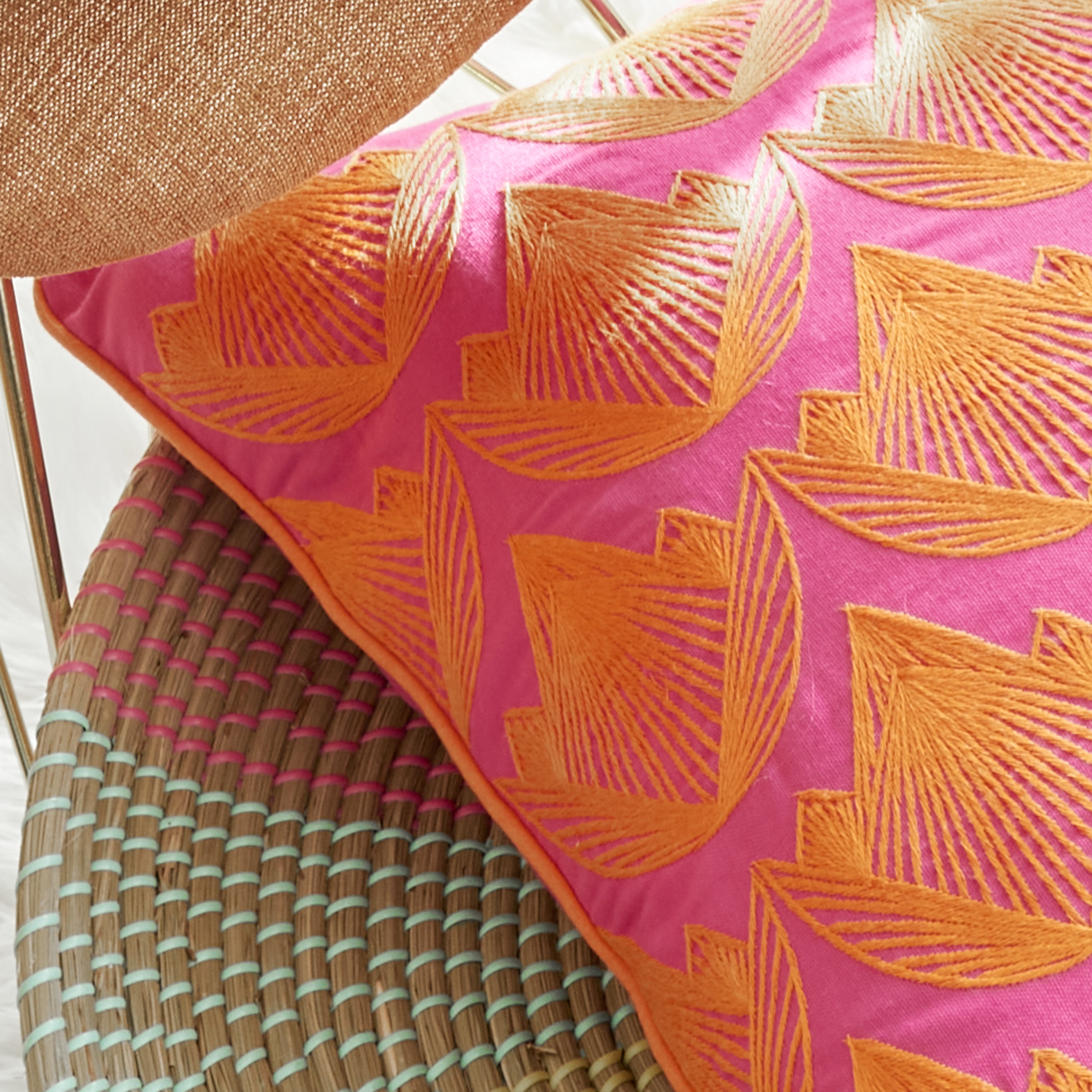 Rochelle Porter Lotus Decorative Square Pillow, Throw, Orange, Pink, Cotton, Polyfill, 20"x 20", 1 Count