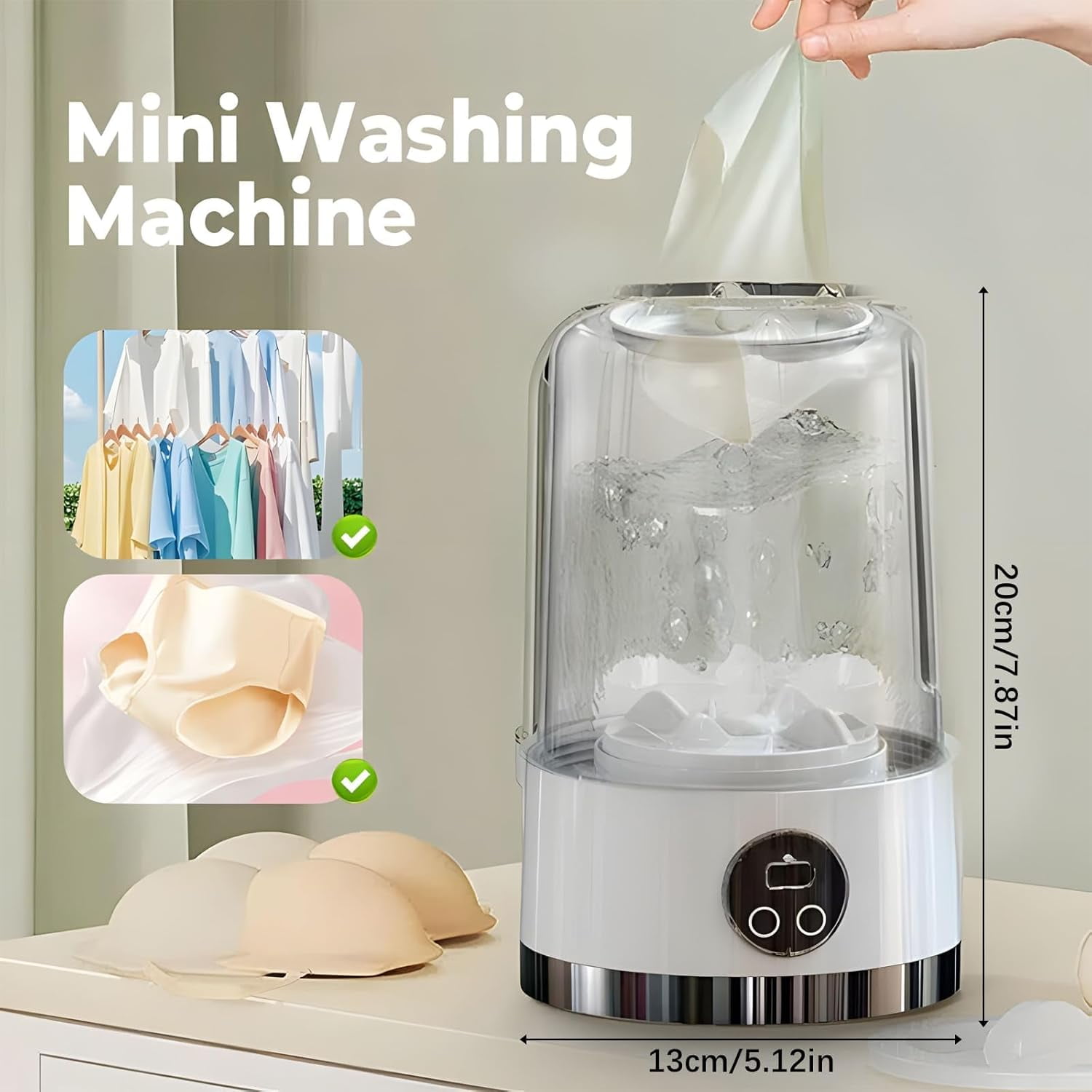 Smart Laundry Cup, Wireless Portable Laundry Cup, Mini Underwear Washing Machine, Underwear Washer, for Small Clothes, Foldable Design Ideal for Apartment, Home, Hotel and Camping
