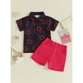thumbnail image 2 of Toddler Baby Boy Valentines Day Outfits Short Sleeve Heart Print Shirt + Shorts Set, 2 of 8