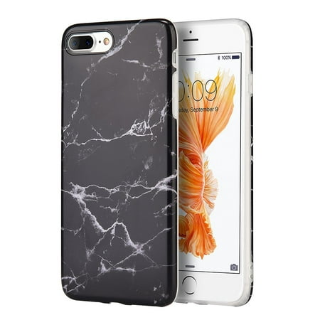 Insten Cover for iPhone 7 Plus/8 Plus Case Marble Case Rubber TPU - Black