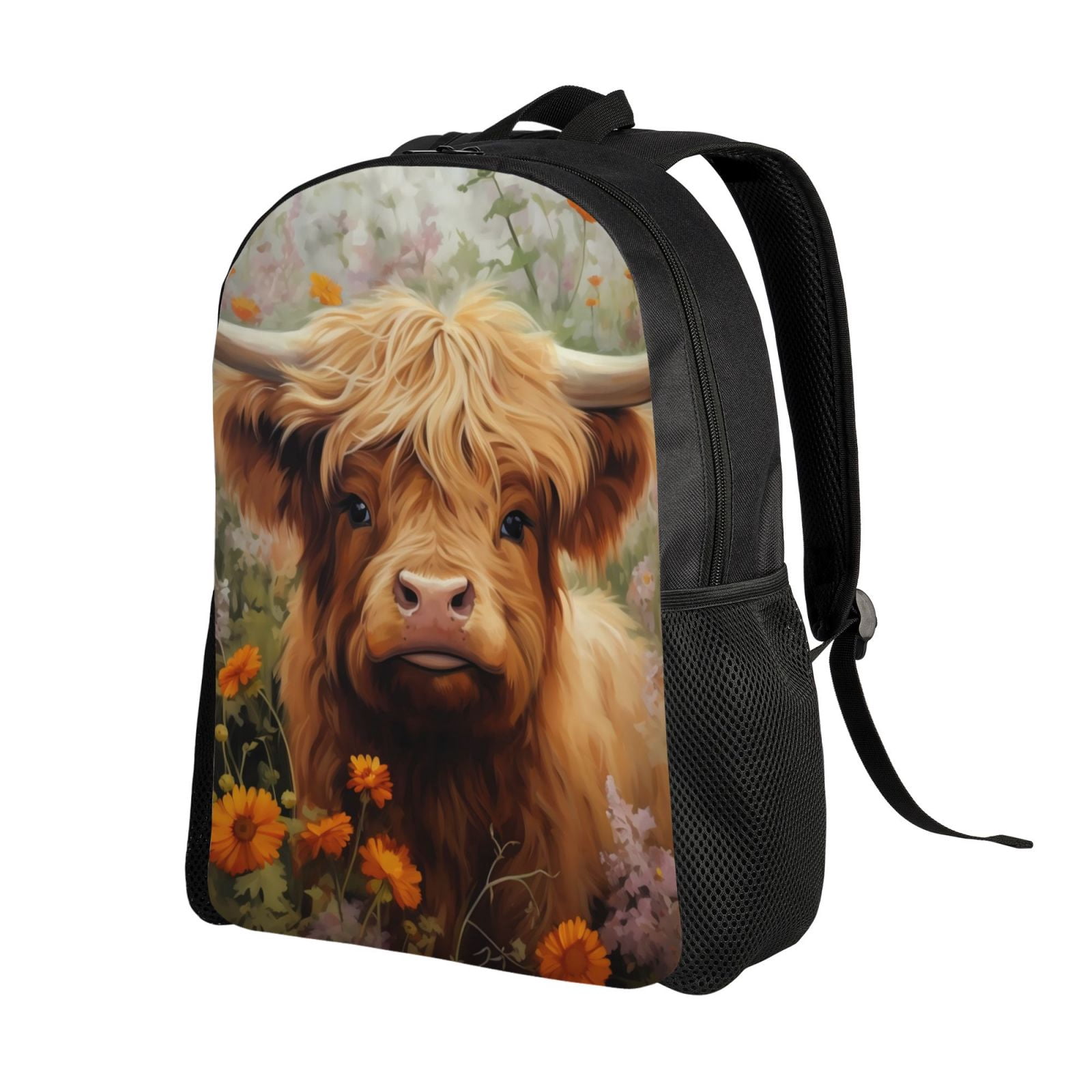 Horeoi Cute Floral Cow Print Waterproof 600D Oxford Laptop Backpack for School Travel Work - Lightweight Durable Bag with Adjustable Straps