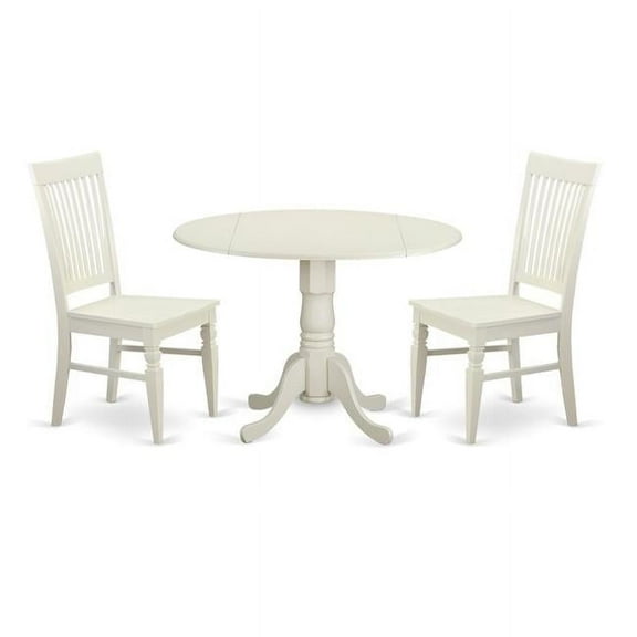 East West Furniture DLWE3-WHI-W Dining Room Set with 2 Kitchen Table & 2 Chairs, Linen White - 3 Piece