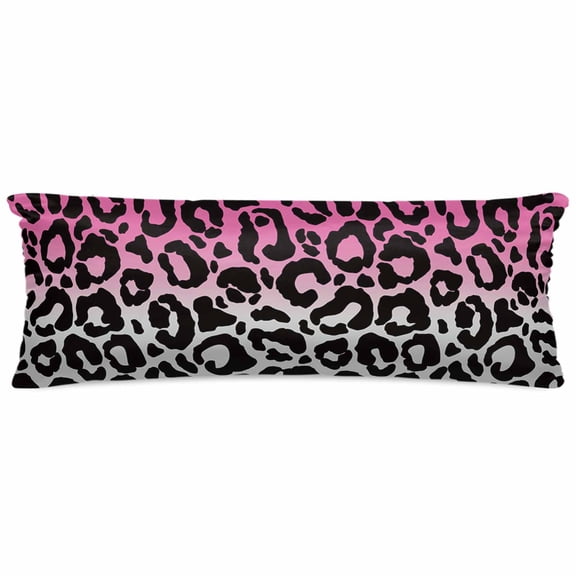 Pink Gray Ombre Leopard Satin Pillowcase for Hair and Skin with Zipper, Soft Breathable Cooling Silk Pillow Cases, Modern Abstract Art Aesthetics Body Pillow Covers Bed Pillows 20"x54"